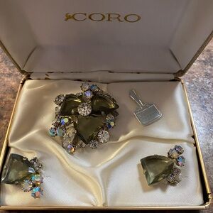 Aurora Borealis broach and clip on earrings